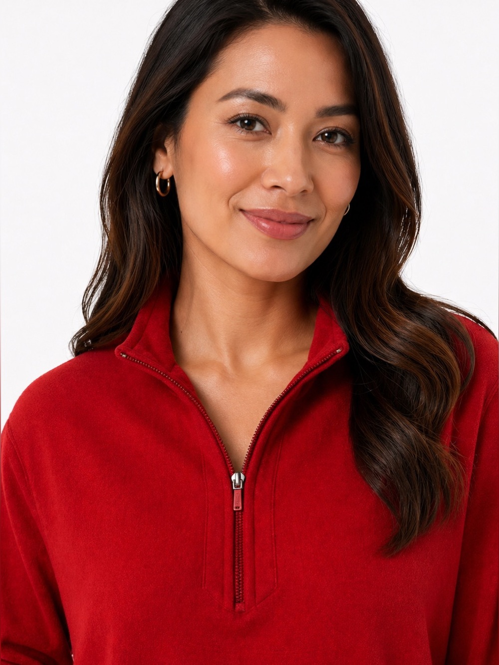 Karen Scott Petite XL Red Quarter Zip Mock Neck Cotton Knit Top NWT - Picture 2 of 11